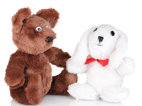 Juguete oso y conejito aislado en blanco — Foto de Stock
