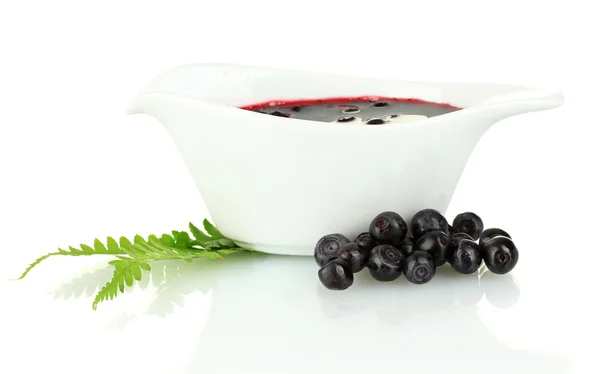 Blueberry sauce in a sauce boat isolated on white — Stock Photo, Image