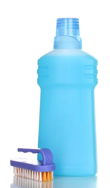 Detergente con cepillo y guantes aislados en blanco — Foto de Stock