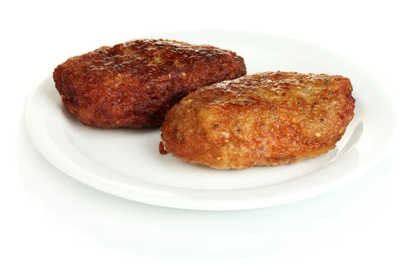 Leckere Burger auf dem Teller isoliert auf weiß — Stockfoto