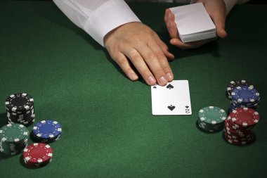 Poker setting on green table clipart