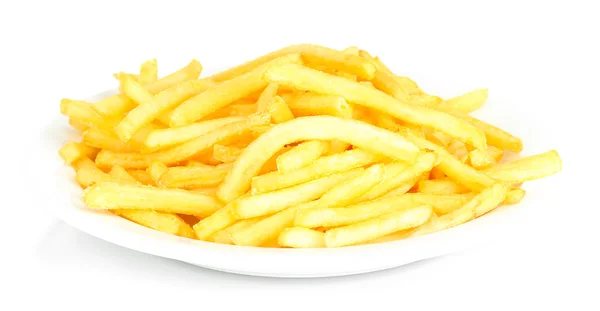 Batatas fritas no prato isolado em branco — Fotografia de Stock