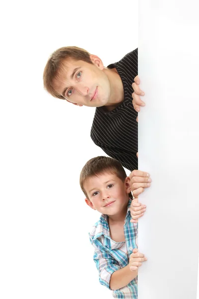 Portret tata i syn na białym tle — Zdjęcie stockowe