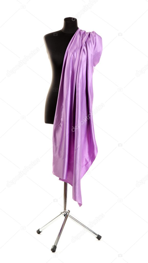 Black mannequin with silk cloth isolated on white