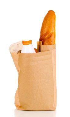 Paper bag with food isolated on white clipart