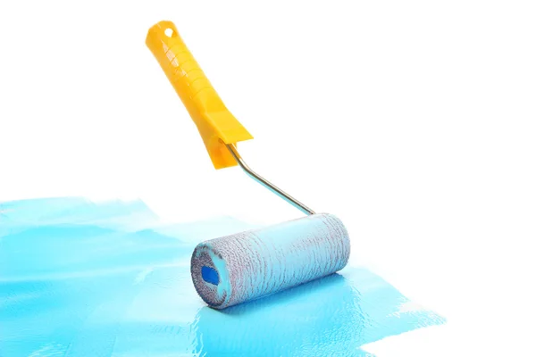 Paint roller with blue paint isolated on white — Stock Photo, Image