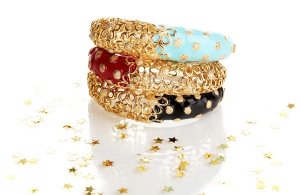 Elegant and fashion golden bracelets isolated on white background — Stock Photo, Image