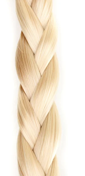 Blond włosy plecione w warkocz na białym tle — Zdjęcie stockowe