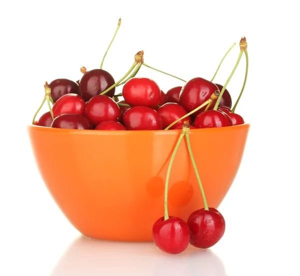 stock image Cherry in a orange bowl isolated on white