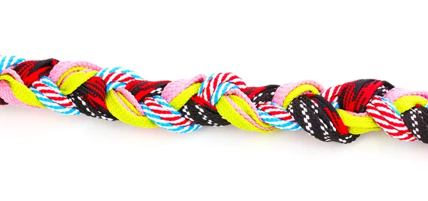 Colorful shoelaces in pigtail isolated on white — Stock Photo, Image