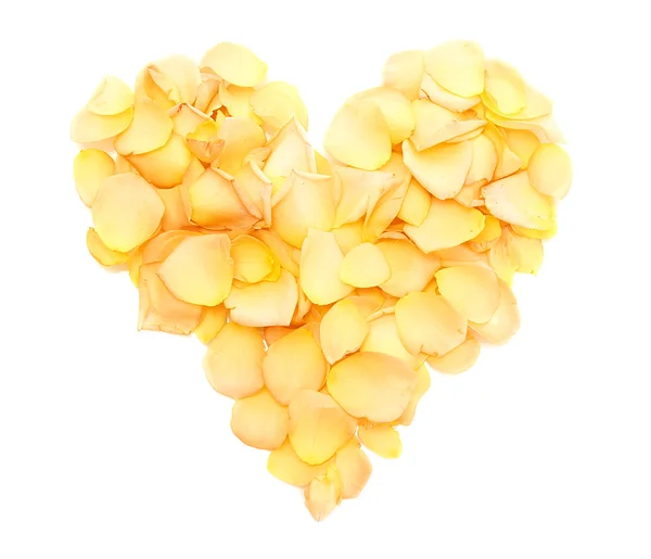 Piękne serce pomarańczowe płatki róż na białym tle — Zdjęcie stockowe