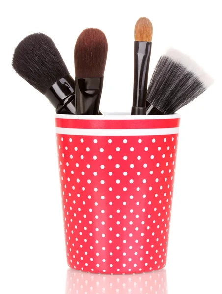 stock image Cosmetic brushes in cup isolated on white