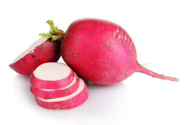 Fresh slised and whole radish isolated on white clipart