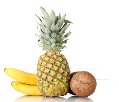 ? oconut, muz ve ananas izole beyaz