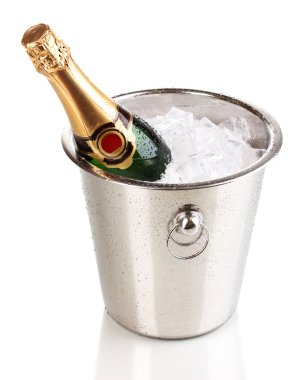 Bottle of champagne in bucket isolated on white clipart