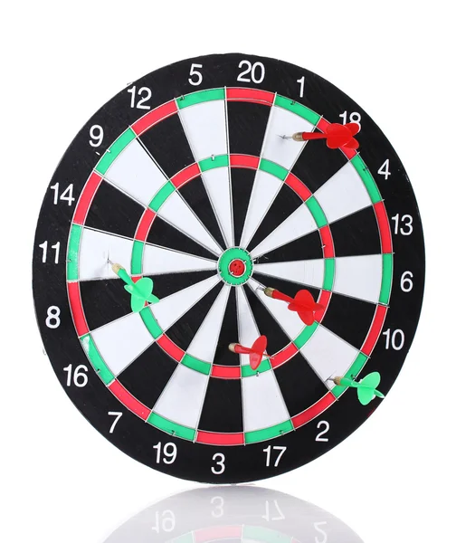 Dart board with darts isolated on white — Stock Photo, Image