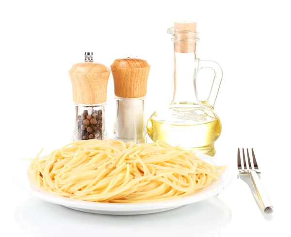 Zusammensetzung der köstlichen Spaghetti isoliert auf weiß — Stockfoto