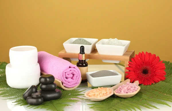 Cosmetic clay for spa treatments isolated on colorful background — Stock Photo, Image