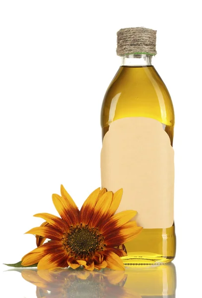 Olej slunečnicový a sunflower izolovaných na bílém — Stock fotografie