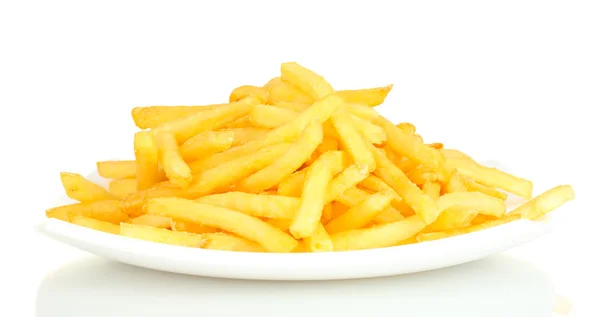 Картопля фрі в тарілці ізольовані на білому — стокове фото