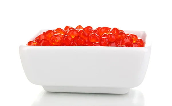 Roter Kaviar in weißer Schüssel isoliert auf weißer — Stockfoto