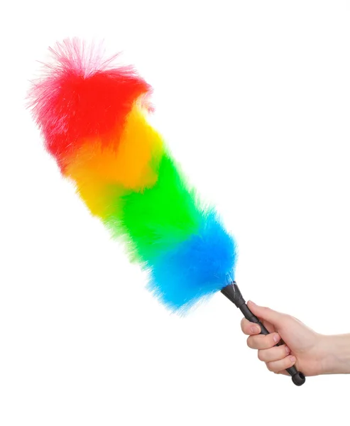 stock image Soft colorful duster in hand on white