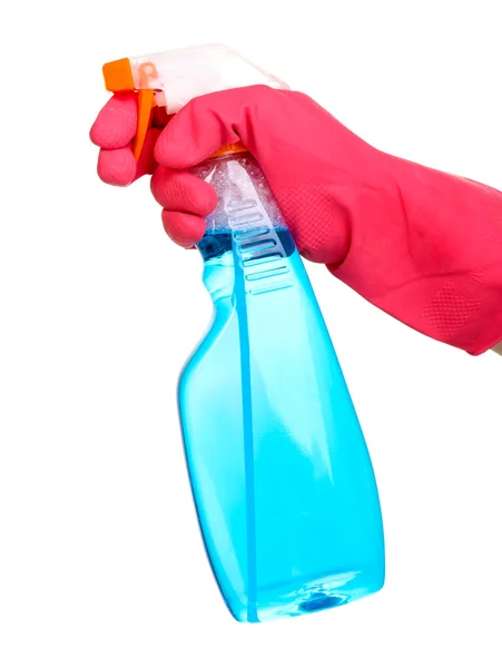 Spray limpiador en mano aislado en blanco — Foto de Stock