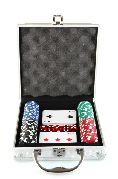 Πόκερ σε μεταλλικό περίπτωση απομονωθεί σε λευκό φόντο — Φωτογραφία Αρχείου