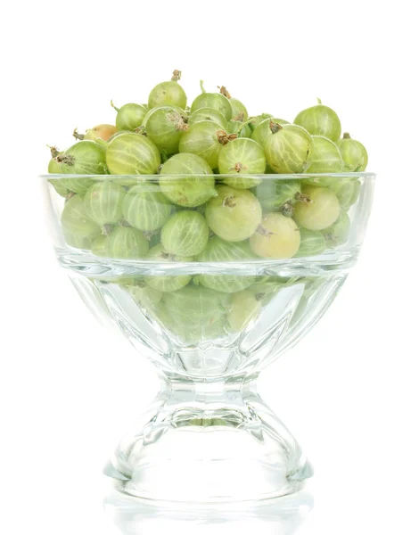 Gröna krusbär i glas isolerade på vit — Stockfoto
