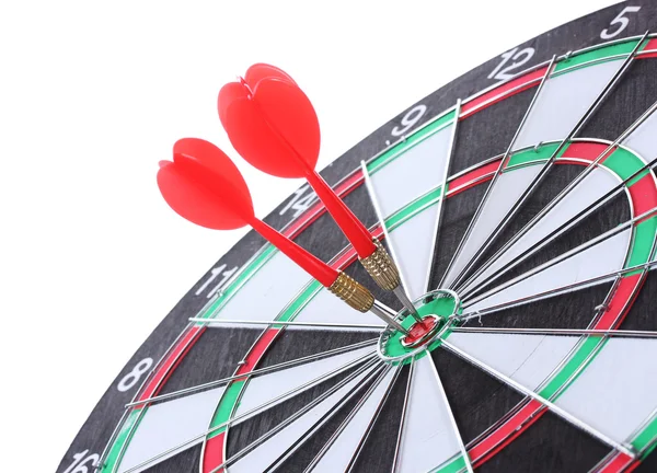 Dart board with darts isolated on white — Stock Photo, Image