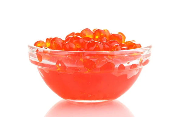Caviar vermelho em tigela de vidro isolado em branco — Fotografia de Stock