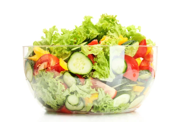 孤立在白色透明碗里新鲜的蔬菜沙拉 — 图库照片