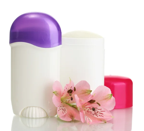 Deodoranter med blommor isolerad på vit — Stockfoto