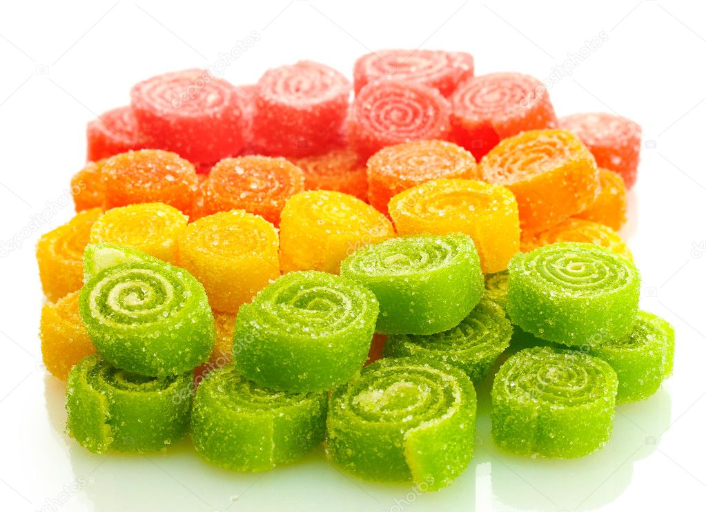 Sweet jelly candies isolated on white