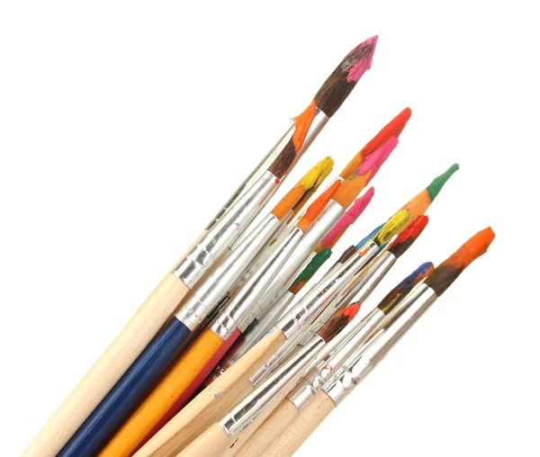 Paint brushes with gouache isolated on white — Stock Photo, Image