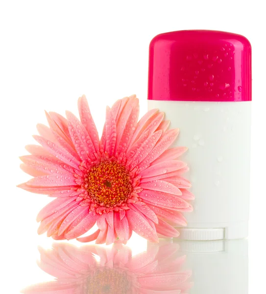 Deodorant s květem izolované na bílém — Stock fotografie