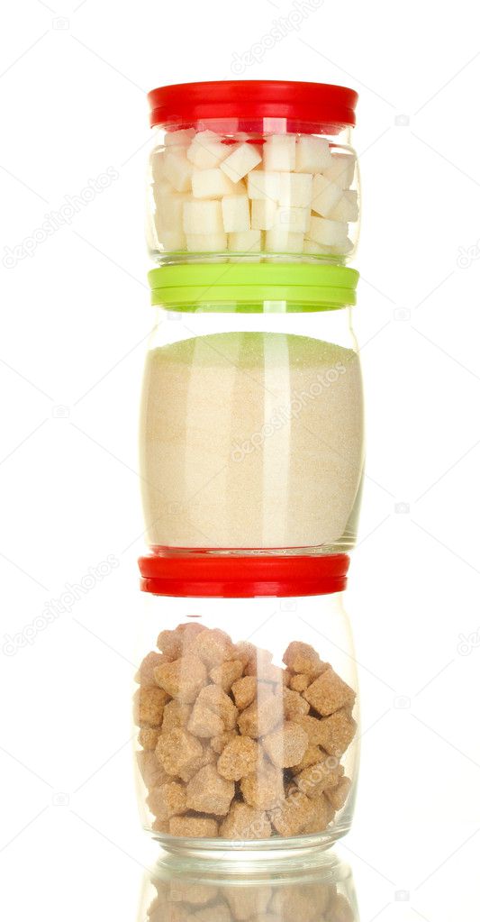 Jars With Brown Cane Sugar Lump White Crystal Sugar And White