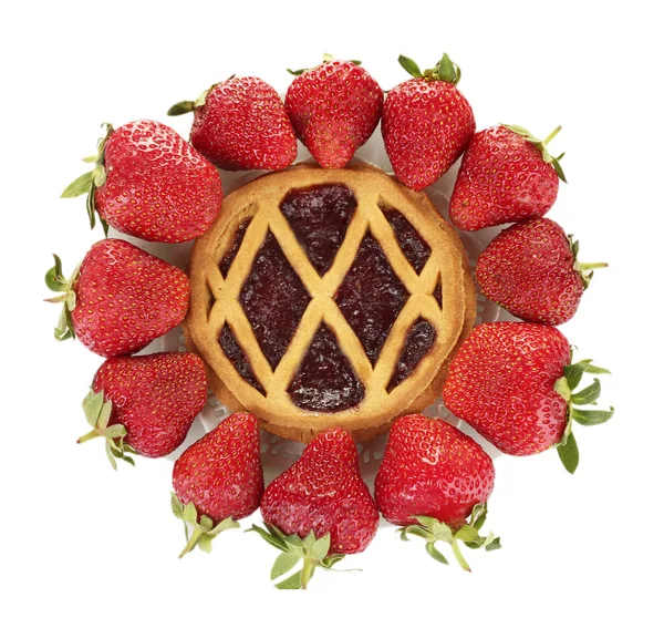Tart garnished with strawberry isolated on white — Stock Photo, Image