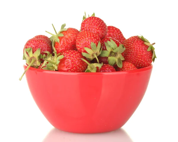 Süße reife Erdbeeren in Schale isoliert auf weiß — Stockfoto