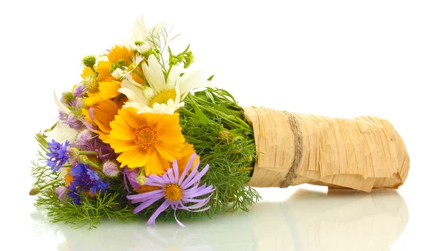 stock image Beautiful bouquet of bright wildflowers, isolated on white