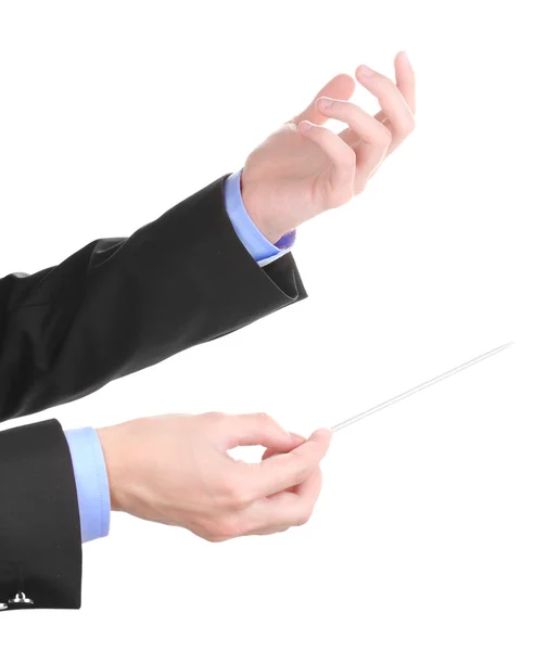 Музичний диригент руки з паличкою ізольовані на білому — стокове фото
