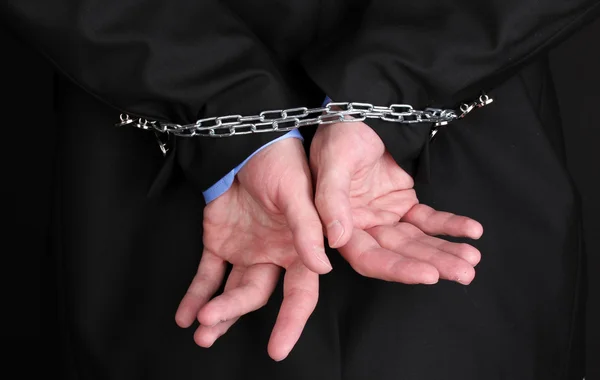 Businessman hands fettered with chain — Stock Photo, Image