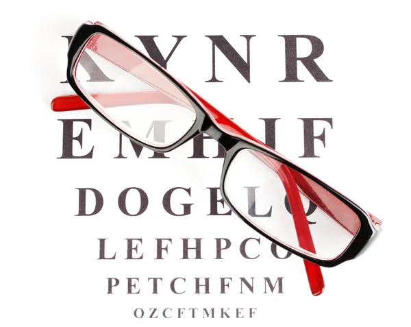 Tabla de pruebas de la vista con gafas de primer plano —  Fotos de Stock
