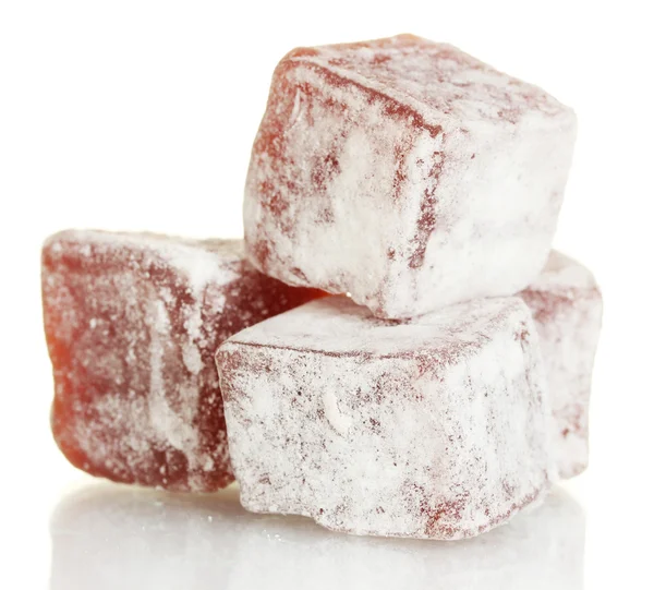 Tasty pieces of turkish delight isolated on white — Stock Photo, Image