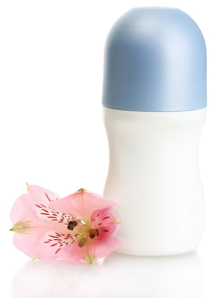 Дезодорант з квіткою ізольовано на білому — стокове фото