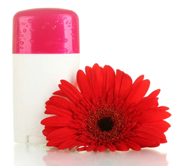 Desodorante con flor aislada en blanco —  Fotos de Stock