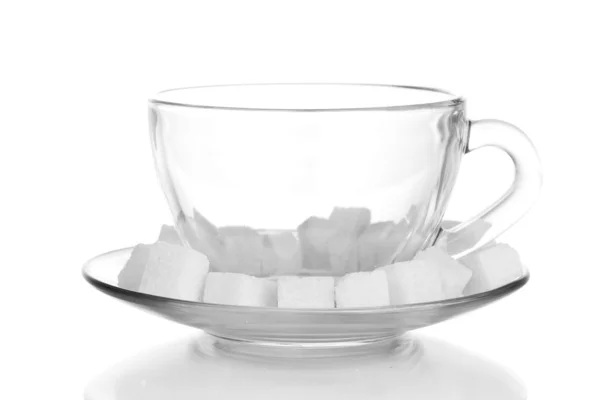Refined sugar in glass cup isolated on white background — Stock Photo, Image