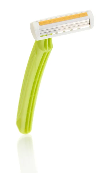 Beyaz izole kadın Emanet tıraş makinesi — Stok fotoğraf