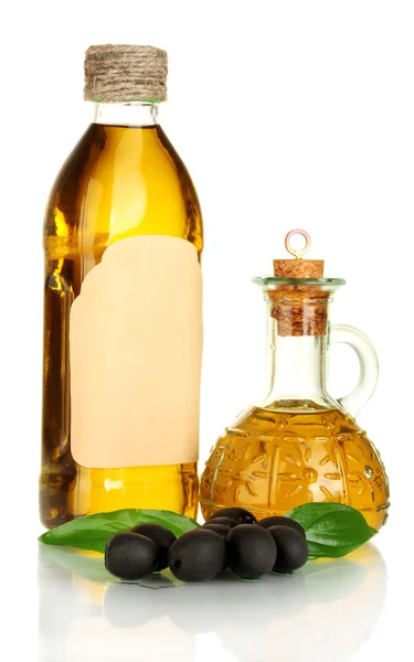 Olivenölflasche und kleine Karaffe isoliert auf weiß — Stockfoto