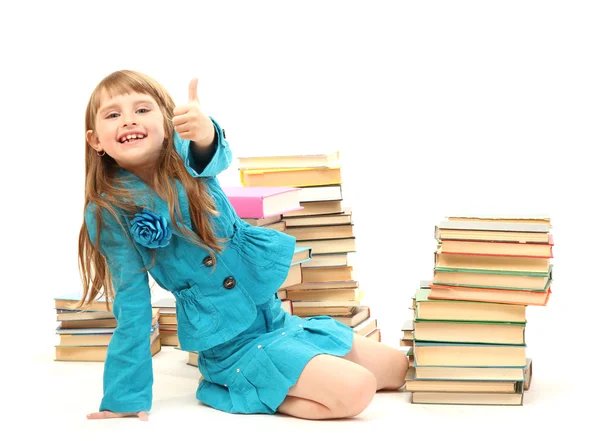 Little girl with a books isolated on white — Stock Photo, Image